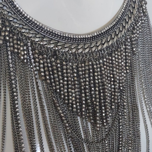 💎Josephine CHICOS Bib Strand Statement Necklace Silver Chains Rhinestones RARE - Picture 10 of 12